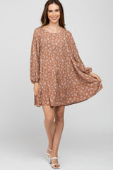 Rust Floral Long Sleeve Babydoll Dress