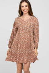 Rust Floral Long Sleeve Babydoll Dress