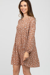 Rust Floral Long Sleeve Babydoll Dress