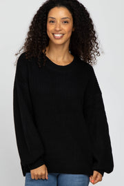 Black Knit Balloon Sleeve Sweater