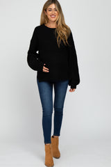 Black Knit Balloon Sleeve Maternity Sweater