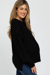 Black Knit Balloon Sleeve Maternity Sweater