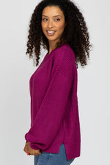 Magenta Knit Balloon Sleeve Sweater