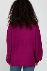 Magenta Knit Balloon Sleeve Sweater