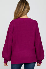 Magenta Knit Balloon Sleeve Maternity Sweater