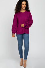 Magenta Knit Balloon Sleeve Sweater