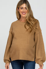 Mocha Knit Balloon Sleeve Maternity Sweater