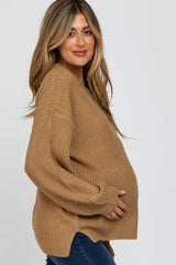 Mocha Knit Balloon Sleeve Maternity Sweater