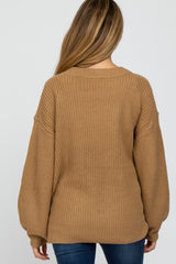 Mocha Knit Balloon Sleeve Maternity Sweater