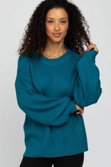 Teal Knit Balloon Sleeve Maternity Sweater