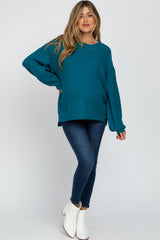 Teal Knit Balloon Sleeve Maternity Sweater