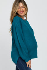 Teal Knit Balloon Sleeve Maternity Sweater