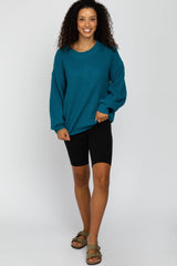 Teal Knit Balloon Sleeve Sweater