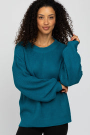 Teal Knit Balloon Sleeve Sweater