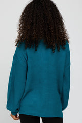 Teal Knit Balloon Sleeve Sweater