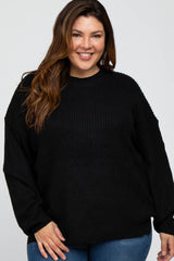 Black Knit Balloon Sleeve Plus Maternity Sweater