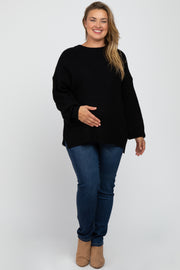 Black Knit Balloon Sleeve Plus Maternity Sweater