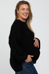 Black Knit Balloon Sleeve Plus Maternity Sweater