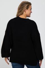 Black Knit Balloon Sleeve Plus Maternity Sweater