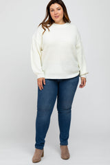 Ivory Knit Balloon Sleeve Plus Sweater