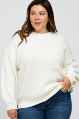 Ivory Knit Balloon Sleeve Plus Maternity Sweater