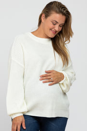 Ivory Knit Balloon Sleeve Plus Maternity Sweater