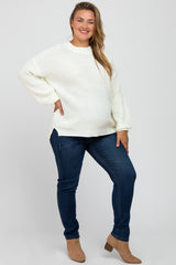 Ivory Knit Balloon Sleeve Plus Maternity Sweater