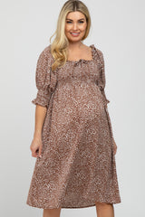 Mocha Animal Print Smocked Maternity Midi Dress