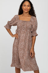 Mocha Animal Print Smocked Midi Dress