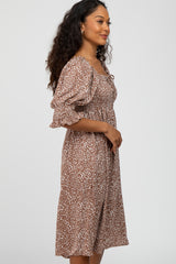 Mocha Animal Print Smocked Midi Dress