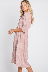 Pink Animal Print Smocked Midi Dress