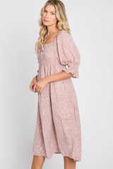 Pink Animal Print Smocked Midi Dress