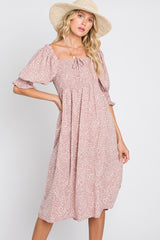 Pink Animal Print Smocked Midi Dress