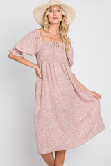 Pink Animal Print Smocked Midi Dress