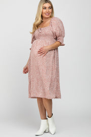 Pink Animal Print Smocked Maternity Midi Dress