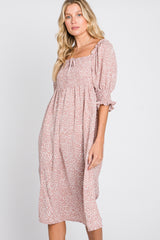 Pink Animal Print Smocked Midi Dress