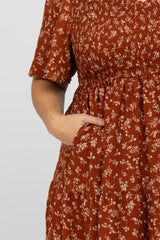 Rust Floral Smocked Tiered Plus Midi Dress