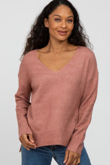 Rust Soft Knit V-Neck Sweater