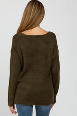 Olive Soft Knit V-Neck Maternity Sweater