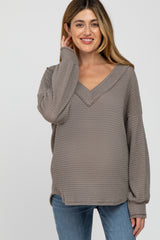 Mocha Waffle Knit V-Neck Maternity Top