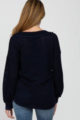 Navy Waffle Knit V-Neck Maternity Top