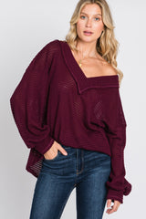 Burgundy Waffle Knit V-Neck Top