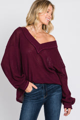 Burgundy Waffle Knit V-Neck Top