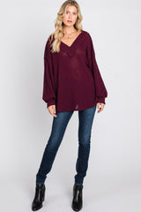 Burgundy Waffle Knit V-Neck Top