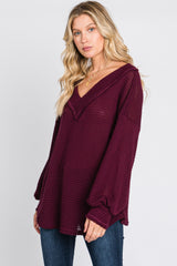 Burgundy Waffle Knit V-Neck Top