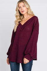 Burgundy Waffle Knit V-Neck Top