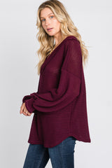 Burgundy Waffle Knit V-Neck Top