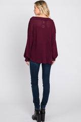 Burgundy Waffle Knit V-Neck Top