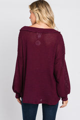 Burgundy Waffle Knit V-Neck Top