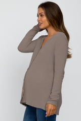 Mocha Waffle Knit Button Down Accent Maternity Top